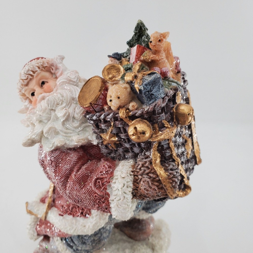Vintage Santa Claus Figurine With Sack Of Toys Glitter Resin Christmas Decor - Picture 5 of 14